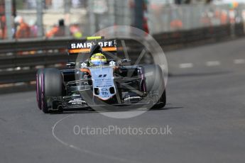 World © Octane Photographic Ltd. Sahara Force India VJM09 - Sergio Perez. Saturday 28th May 2016, F1 Monaco GP Practice 3, Monaco, Monte Carlo. Digital Ref : 1568CB7D1974