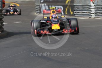 World © Octane Photographic Ltd. Red Bull Racing RB12 – Max Verstappen and Scuderia Toro Rosso STR11 – Carlos Sainz. Saturday 28th May 2016, F1 Monaco GP Practice 3, Monaco, Monte Carlo. Digital Ref : 1568CB7D2009