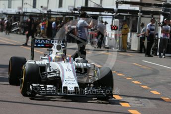 World © Octane Photographic Ltd. Williams Martini Racing, Williams Mercedes FW38 – Felipe Massa. Saturday 28th May 2016, F1 Monaco GP Practice 3, Monaco, Monte Carlo. Digital Ref : 1568LB1D9453