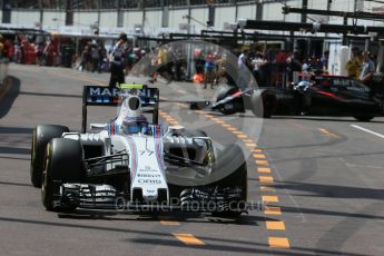 World © Octane Photographic Ltd. Williams Martini Racing, Williams Mercedes FW38 – Valtteri Bottas. Saturday 28th May 2016, F1 Monaco GP Practice 3, Monaco, Monte Carlo. Digital Ref : 1568LB1D9480