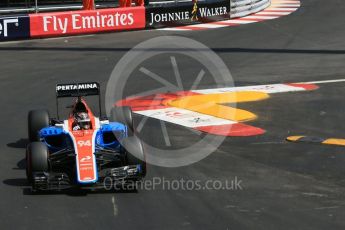 World © Octane Photographic Ltd. Manor Racing MRT05 - Pascal Wehrlein. Saturday 28th May 2016, F1 Monaco GP Practice 3, Monaco, Monte Carlo. Digital Ref : 1568LB1D9518