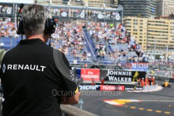 World © Octane Photographic Ltd. Renault Sport F1 Team watching the action. Saturday 28th May 2016, F1 Monaco GP Practice 3, Monaco, Monte Carlo. Digital Ref : 1568LB1D9999