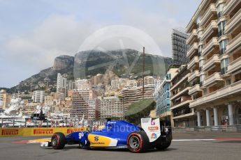 World © Octane Photographic Ltd. Sauber F1 Team C35 – Marcus Ericsson. Thursday 26th May 2016, F1 Monaco GP Practice 1, Monaco, Monte Carlo. Digital Ref :