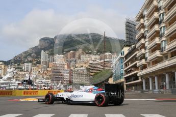 World © Octane Photographic Ltd. Williams Martini Racing, Williams Mercedes FW38 – Felipe Massa. Thursday 26th May 2016, F1 Monaco GP Practice 1, Monaco, Monte Carlo. Digital Ref :