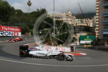 World © Octane Photographic Ltd. Williams Martini Racing, Williams Mercedes FW38 – Valtteri Bottas. Thursday 26th May 2016, F1 Monaco GP Practice 1, Monaco, Monte Carlo. Digital Ref :