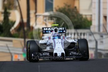 World © Octane Photographic Ltd. Williams Martini Racing, Williams Mercedes FW38 – Valtteri Bottas. Thursday 26th May 2016, F1 Monaco GP Practice 1, Monaco, Monte Carlo. Digital Ref :