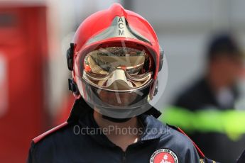 World © Octane Photographic Ltd. Trackside fire marshal. Wednesday 25th May 2016, F1 Monaco - Practice 2, Monaco, Monte Carlo. Digital Ref : 1562LB1D7718