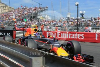World © Octane Photographic Ltd. Red Bull Racing RB12 – Max Verstappen JUST prior to clipping the barrier. Saturday 28th May 2016, F1 Monaco GP Qualifying, Monaco, Monte Carlo. Digital Ref :