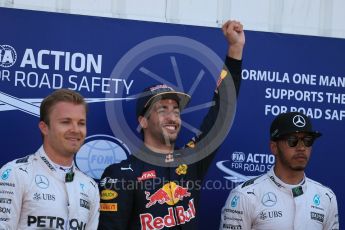 World © Octane Photographic Ltd. Red Bull Racing RB12 – Daniel Ricciardo (Pole), Mercedes AMG Petronas W07 Hybrid – Nico Rosberg (2nd) and Lewis Hamilton (3rd). Saturday 28th May 2016, F1 Monaco GP Qualifying, Monaco, Monte Carlo. Digital Ref :