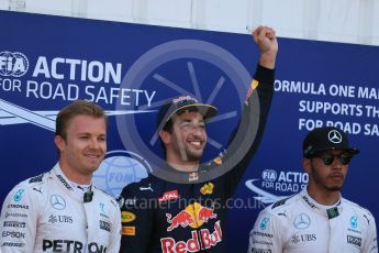 World © Octane Photographic Ltd. Red Bull Racing RB12 – Daniel Ricciardo (Pole), Mercedes AMG Petronas W07 Hybrid – Nico Rosberg (2nd) and Lewis Hamilton (3rd). Saturday 28th May 2016, F1 Monaco GP Qualifying, Monaco, Monte Carlo. Digital Ref :
