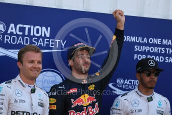 World © Octane Photographic Ltd. Red Bull Racing RB12 – Daniel Ricciardo (Pole), Mercedes AMG Petronas W07 Hybrid – Nico Rosberg (2nd) and Lewis Hamilton (3rd). Saturday 28th May 2016, F1 Monaco GP Qualifying, Monaco, Monte Carlo. Digital Ref :