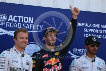 World © Octane Photographic Ltd. Red Bull Racing RB12 – Daniel Ricciardo (Pole), Mercedes AMG Petronas W07 Hybrid – Nico Rosberg (2nd) and Lewis Hamilton (3rd). Saturday 28th May 2016, F1 Monaco GP Qualifying, Monaco, Monte Carlo. Digital Ref :
