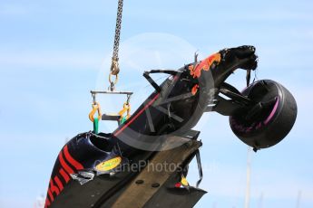 World © Octane Photographic Ltd. Red Bull Racing RB12 – Max Verstappen's car being recovered. Saturday 28th May 2016, F1 Monaco GP Qualifying, Monaco, Monte Carlo. Digital Ref :
