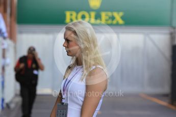 World © Octane Photographic Ltd. Williams Martini Racing, Williams Mercedes – Valtteri Bottas fiancee Emilia Pikkarainen. Saturday 28th May 2016, F1 Monaco GP - Paddock, Monaco, Monte Carlo. Digital Ref : 1571CB1D7894