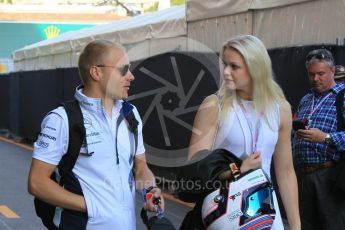 World © Octane Photographic Ltd. Williams Martini Racing, Williams Mercedes – Valtteri Bottas and fiancee Emilia Pikkarainen. Saturday 28th May 2016, F1 Monaco GP - Paddock, Monaco, Monte Carlo. Digital Ref : 1571CB1D7903