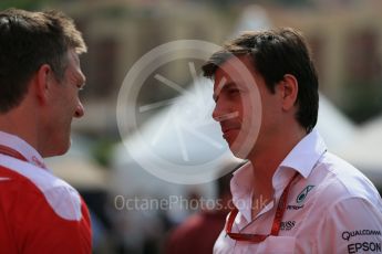 World © Octane Photographic Ltd. Mercedes AMG Petronas - Toto Wolff and Ferrari James Allison. Saturday 28th May 2016, F1 Monaco GP - Paddock, Monaco, Monte Carlo. Digital Ref : 1571LB1D0831