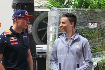 World © Octane Photographic Ltd. Red Bull Racing RB12 – Max Verstappen and Manor Racing MRT05 - Pascal Wehrlein. Wednesday 25th May 2016, F1 Monaco GP Paddock, Monaco, Monte Carlo. Digital Ref :1559CB1D6483