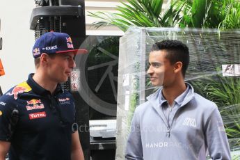 World © Octane Photographic Ltd. Red Bull Racing RB12 – Max Verstappen and Manor Racing MRT05 - Pascal Wehrlein. Wednesday 25th May 2016, F1 Monaco GP Paddock, Monaco, Monte Carlo. Digital Ref :1559CB1D6488