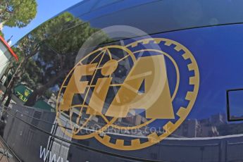 World © Octane Photographic Ltd. Monaco skyline reflected in the FIA truck logo. Wednesday 25th May 2016, F1 Monaco GP Paddock, Monaco, Monte Carlo. Digital Ref :1559CB5D5914