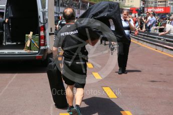 World © Octane Photographic Ltd. Mercedes AMG Petronas W07 Hybrid – new engine cover delivery. Wednesday 25th May 2016, F1 Monaco GP Paddock, Monaco, Monte Carlo. Digital Ref :1559CB5D5921