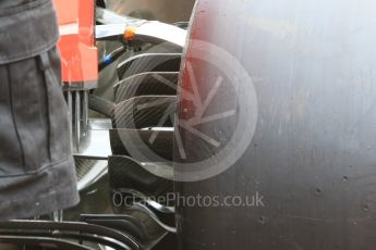 World © Octane Photographic Ltd. Haas F1 Team VF-16 - Rear brakes and diffusor. Wednesday 25th May 2016, F1 Monaco GP Paddock, Monaco, Monte Carlo. Digital Ref :1559CB7D0009