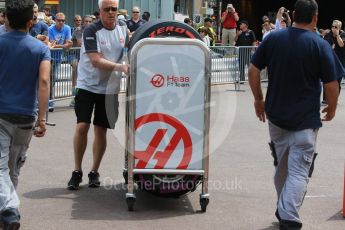World © Octane Photographic Ltd. Haas F1 Team and Pirelli Supersoft and Ultrasoft tyres. Wednesday 25th May 2016, F1 Monaco GP Paddock, Monaco, Monte Carlo. Digital Ref :1559CB7D0014