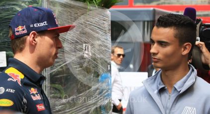 World © Octane Photographic Ltd. Red Bull Racing RB12 – Max Verstappen and Manor Racing MRT05 - Pascal Wehrlein. Wednesday 25th May 2016, F1 Monaco GP Paddock, Monaco, Monte Carlo. Digital Ref :1559CB7D0063