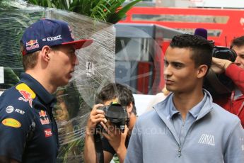 World © Octane Photographic Ltd. Red Bull Racing RB12 – Max Verstappen and Manor Racing MRT05 - Pascal Wehrlein. Wednesday 25th May 2016, F1 Monaco GP Paddock, Monaco, Monte Carlo. Digital Ref :1559CB7D0090