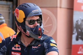 World © Octane Photographic Ltd. Red Bull Racing - helmeted mechanic. Wednesday 25th May 2016, F1 Monaco GP Paddock, Monaco, Monte Carlo. Digital Ref : 1559CB7D0226