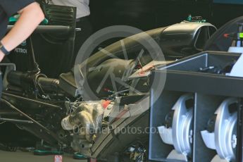 World © Octane Photographic Ltd. Mercedes AMG Petronas W07 Hybrid – engine. Wednesday 25th May 2016, F1 Monaco GP Paddock, Monaco, Monte Carlo. Digital Ref :1559CB7D9798