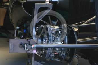 World © Octane Photographic Ltd. Mercedes AMG Petronas W07 Hybrid – brakes and front suspension. Wednesday 25th May 2016, F1 Monaco GP Paddock, Monaco, Monte Carlo. Digital Ref :1559CB7D9807