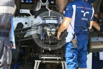 World © Octane Photographic Ltd. Williams Martini Racing, Williams Mercedes FW38 – front suspension. Wednesday 25th May 2016, F1 Monaco GP Paddock, Monaco, Monte Carlo. Digital Ref :1559CB7D9835