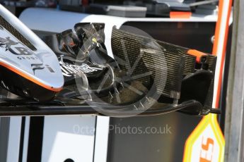 World © Octane Photographic Ltd. Sahara Force India VJM09 - front wing. Wednesday 25th May 2016, F1 Monaco GP Paddock, Monaco, Monte Carlo. Digital Ref :1559CB7D9849