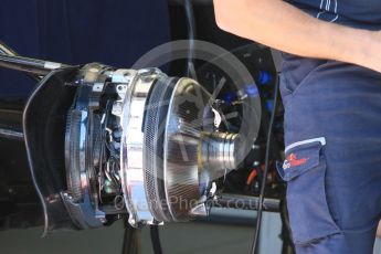 World © Octane Photographic Ltd. Scuderia Toro Rosso STR11 – front brakes. Wednesday 25th May 2016, F1 Monaco GP Paddock, Monaco, Monte Carlo. Digital Ref :1559CB7D9902