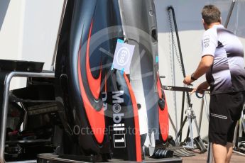 World © Octane Photographic Ltd. McLaren Honda MP4-31 – sidepods. Wednesday 25th May 2016, F1 Monaco GP Paddock, Monaco, Monte Carlo. Digital Ref :1559CB7D9920