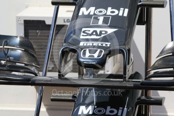 World © Octane Photographic Ltd. McLaren Honda MP4-31 – nose. Wednesday 25th May 2016, F1 Monaco GP Paddock, Monaco, Monte Carlo. Digital Ref :1559CB7D9924