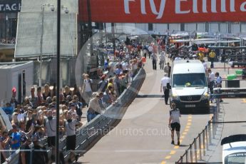 World © Octane Photographic Ltd. Pitlane reflected in race control window. Wednesday 25th May 2016, F1 Monaco GP Paddock, Monaco, Monte Carlo. Digital Ref :1559CB7D9942