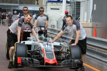 World © Octane Photographic Ltd. Haas F1 Team VF-16 – Romain Grosjean. Wednesday 25th May 2016, F1 Monaco GP Paddock, Monaco, Monte Carlo. Digital Ref :1559CB7D9997