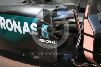 World © Octane Photographic Ltd. Mercedes AMG Petronas W07 Hybrid – sidepod. Wednesday 25th May 2016, F1 Monaco GP Paddock, Monaco, Monte Carlo. Digital Ref :1559LB1D4130
