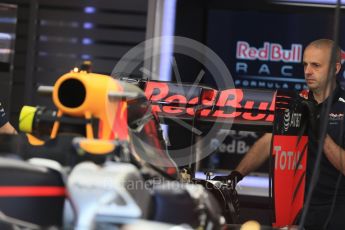 World © Octane Photographic Ltd. Red Bull Racing RB12 – Rear Wing. Wednesday 25th May 2016, F1 Monaco GP Paddock, Monaco, Monte Carlo. Digital Ref :1559LB1D4210