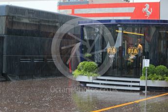 World © Octane Photographic Ltd. Rain in the F1 Monaco Paddock. Sunday 29th May 2016, F1 Monaco GP Paddock, Monaco, Monte Carlo. Digital Ref : 1572LB1D0968