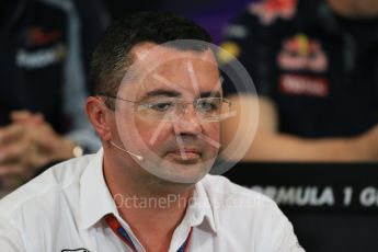 World © Octane Photographic Ltd. F1 Monaco GP FIA Team Personnel Press Conference, Monaco, Monte Carlo, Thursday 26th May 2016. McLaren Honda Racing Director – Eric Boullier. Digital Ref : 1563LB1D7907