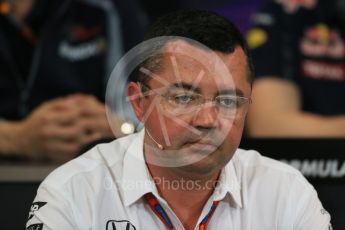 World © Octane Photographic Ltd. F1 Monaco GP FIA Team Personnel Press Conference, Monaco, Monte Carlo, Thursday 26th May 2016. McLaren Honda Racing Director – Eric Boullier. Digital Ref : 1563LB1D7935