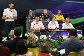 World © Octane Photographic Ltd. F1 Monaco GP FIA Team Personnel Press Conference, Monaco, Monte Carlo, Thursday 26th May 2016. McLaren Honda Racing Director – Eric Boullier, Renault Sport F1 Team Chassis Technical Director – Nick Chester, Sauber F1 Team Principal - Monisha Kaltenborn, Scuderia Toro Rosso Technical Director - James Key, Mercedes AMG Petronas Executive Director (Technical) - Paddy Lowe and Red Bull Racing Chief Engineer (Car Engineering) - Paul Monaghan. Digital Ref : 1563LB5D7911