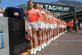 World © Octane Photographic Ltd. TAG Heuer grid girls. Friday 27th May 2016, GP2 Race 1, Monaco, Monte Carlo. Digital Ref :1566CB1D7653