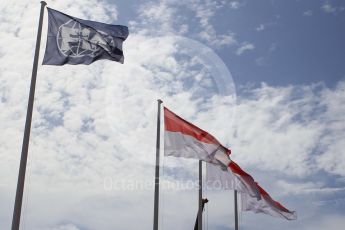 World © Octane Photographic Ltd. FIA and Monaco flags. Friday 27th May 2016, GP2 Race 1, Monaco, Monte Carlo. Digital Ref :1566CB1D7673