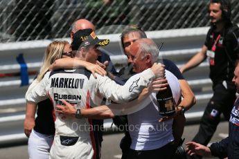 World © Octane Photographic Ltd. Russian Time celebrating Artem Markelov's win. Friday 27th May 2016, GP2 Race 1 parc ferme, Monaco, Monte Carlo. Digital Ref :1566CB1D8859