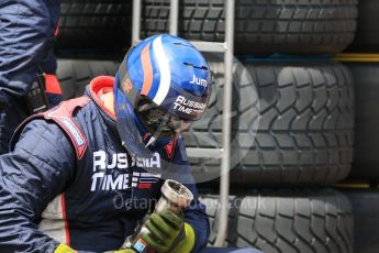 World © Octane Photographic Ltd. Russian Time mechanic waiting for a pitstop. Friday 27th May 2016, GP2 Race 1, Monaco, Monte Carlo. Digital Ref :1566CB7D1646