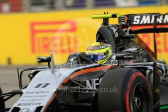 World © Octane Photographic Ltd. Sahara Force India VJM09 - Sergio Perez. Saturday 17th September 2016, F1 Singapore GP Practice 3, Marina Bay Circuit, Singapore. Digital Ref : 1720CB1D6190