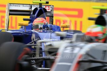 World © Octane Photographic Ltd. Sauber F1 Team C35 – Felipe Nasr and Haas F1 Team VF-16 - Esteban Gutierrez. Saturday 17th September 2016, F1 Singapore GP Practice 3, Marina Bay Circuit, Singapore. Digital Ref : 1720CB1D6223